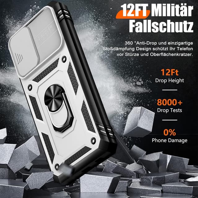 Detalle de Giyer Panzerhülle für Samsung Galaxy S24 FE (5G) mit Kameraschutz, 360° Metallring-Ständer und Schutzfolie