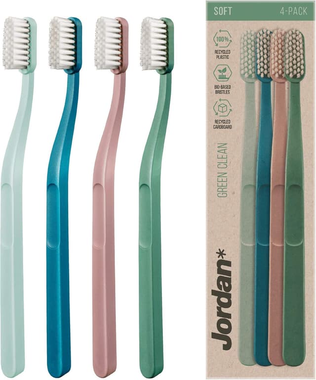Detalle de Jordan Green Clean Manual Toothbrush (Recycled Handle, Soft Bristles) — 4-Pack