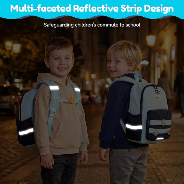 Detalle de PROTAURI Sac à dos enfant maternelle 3-7 ans avec sangle de poitrine, bandes réfléchissantes et compartiment 9 L (bleu)