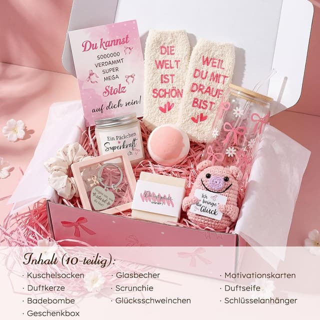 Thumbnail 6 de Giftota Geschenkset für Frauen – Glücksschwein Self Care Wellness Geschenkbox mit Schleifen-Glasbecher & Duftkerze