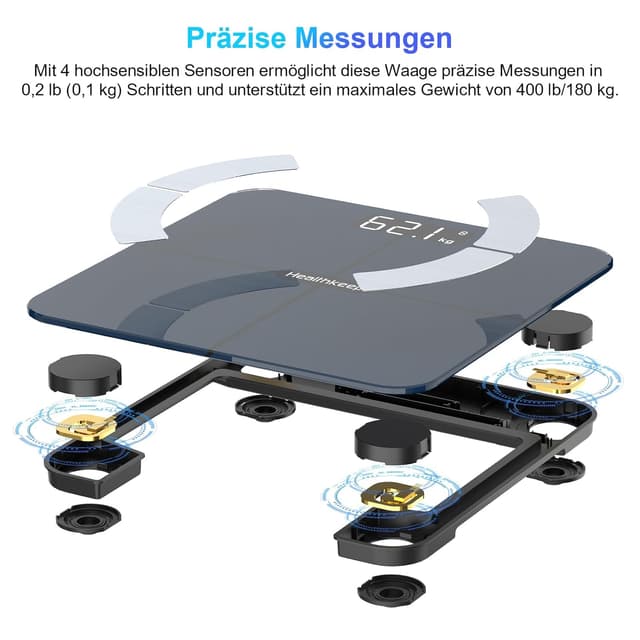 Detalle de Körperfettwaage mit Bluetooth & App (Fitdays) – Smart Digitale Waage für Gewicht, BIA-Werte & mehr, Schwarz