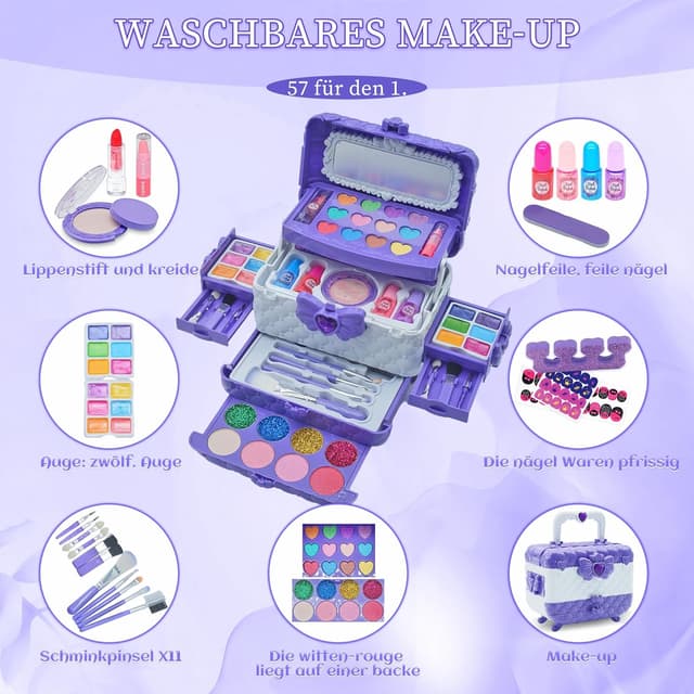 Detalle de Set Trucchi Anallergici per Bambini da 57 pezzi in valigetta lavabile (Viola) – per 4-10 anni