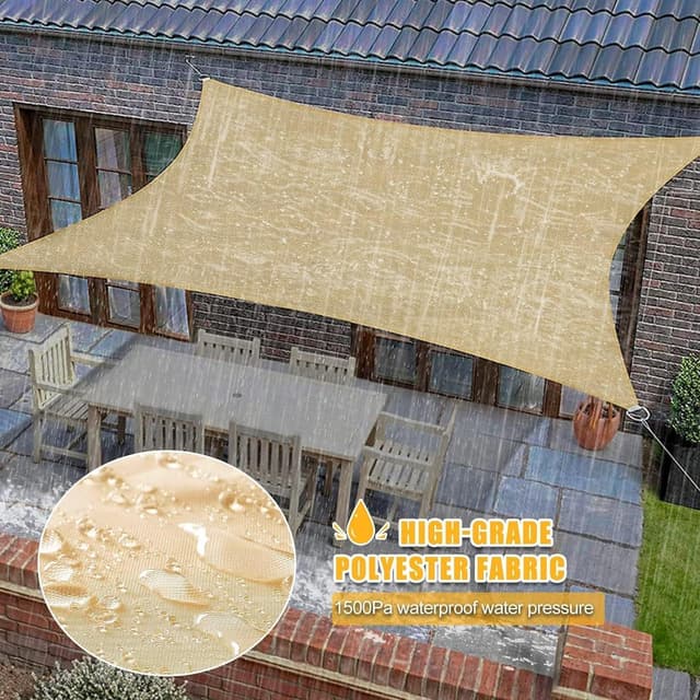 Detalle 2 de ABIUBIU wasserdichtes Sonnensegel 3x4 m mit Solar-LED-Lichterkette (Beige)