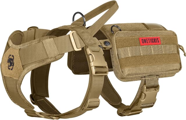 Detalle de OneTigris Service Dog Vest Harness with Cape & MOLLE Pouches (Brown, M)