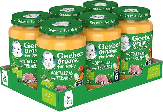 Imagen de GERBER Orgánico Hortalizas y Ternera, Tarritos 6x190g 🥕 en OfertitasTOP