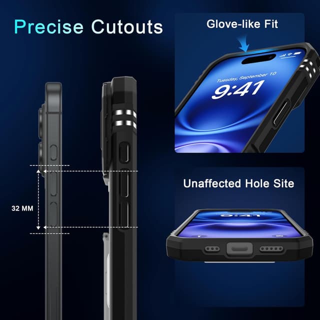 Detalle 2 de DEERLAMN Armor Case for iPhone 17 6.3-Inch (2025) with Slide Camera Cover + Rotated Ring Kickstand, Black (2 Packs)