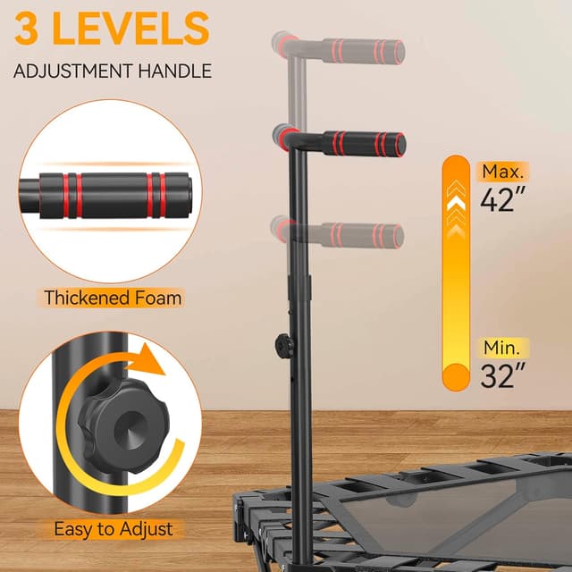 Detalle de Foldable Trampoline for Adults 42" Rebounder with Adjustable Foam Handle – Indoor/Outdoor Fitness