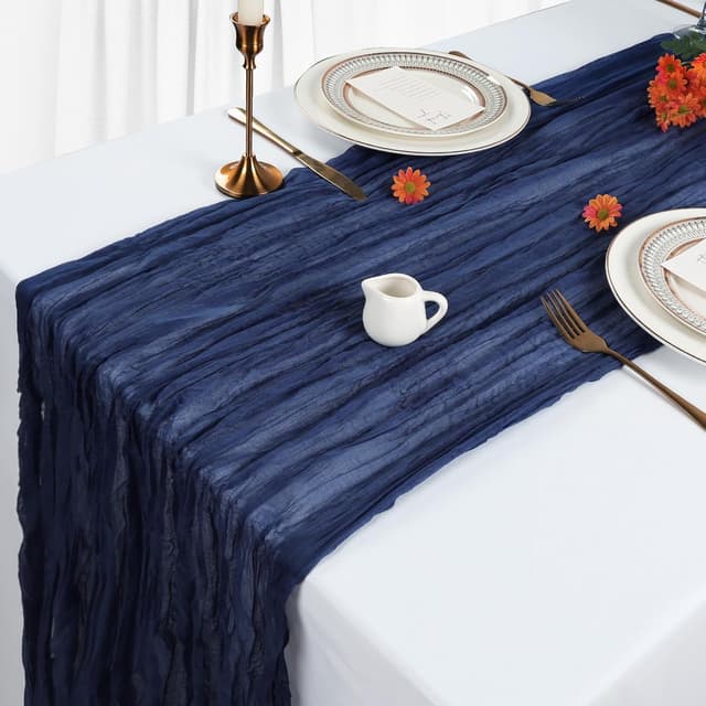 Detalle 2 de 6-Pack Navy Blue Cheesecloth Table Runner (10Ft, 35x120 Inches) for Boho Party & Wedding Decor