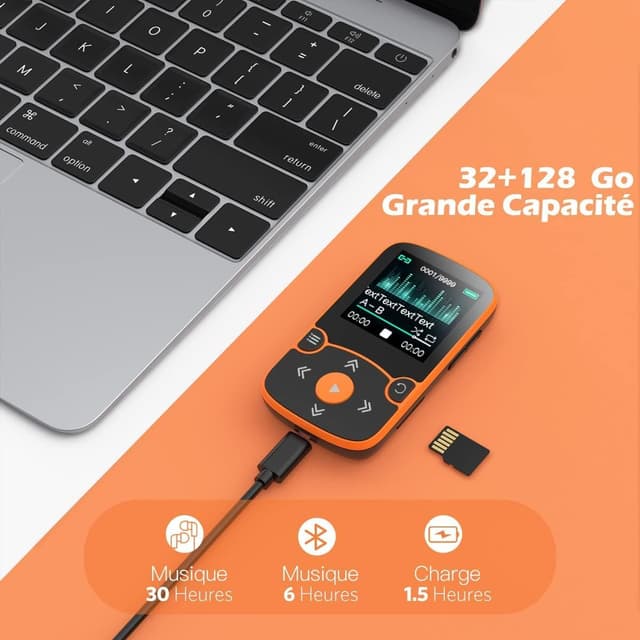 Detalle 2 de AGPTEK 64Go Lecteur MP3 Bluetooth 5.3 Clip