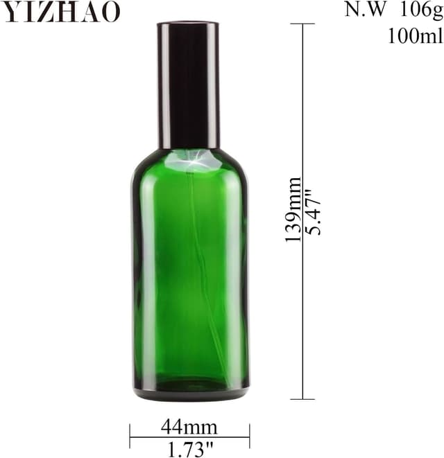 Detalle 2 de YIZHAO Grün Sprühflasche 100 ml (Set 9-teilig) – Glas-Reiseflasche mit Zerstäuber für ätherische Öle & Kosmetik