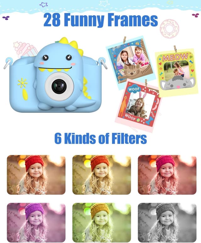 Detalle de Hangrui Kids Camera (20MP) with Dual Lens, 2-inch IPS Screen & 1080P Video for ages 3–12 (Blue)