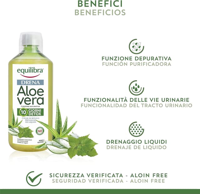 Detalle de Equilibra Aloe Vera Drena 🍏 - Suplemento para Drenaje y Urinario