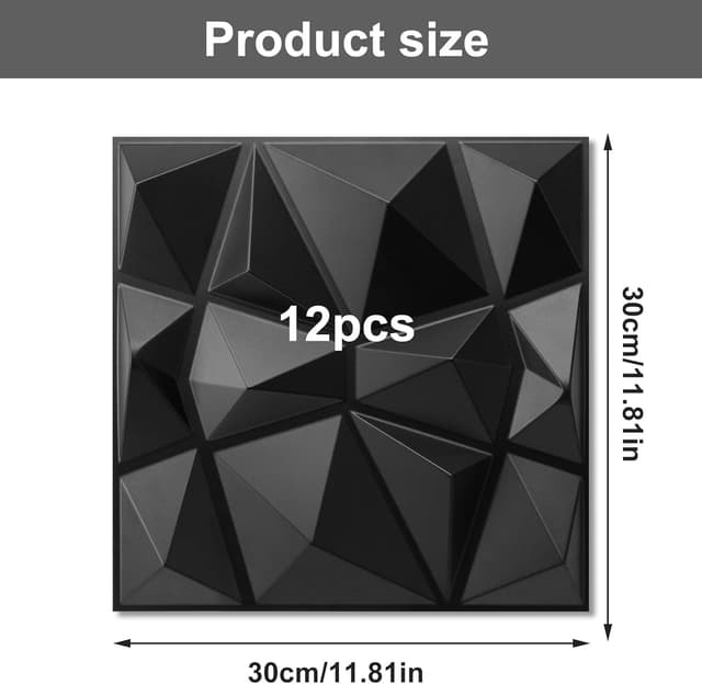Detalle 2 de Lot de 12 panneaux muraux 3D noir