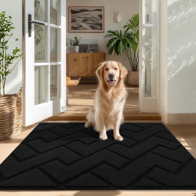 Detalle de Biscpro Door Mat 60x90cm (Indoor/Outdoor) – Washable Non-slip Dirt Trapper in Dark Grey
