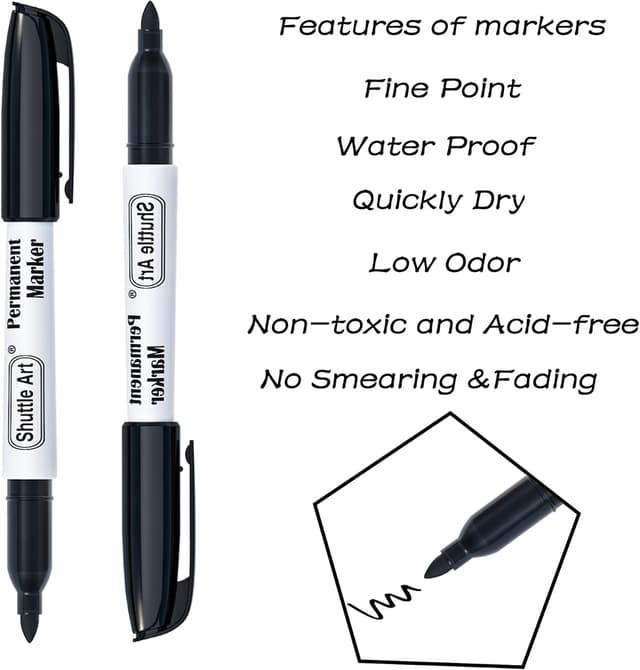 Detalle de Shuttle Art 24 Black Permanent Markers pack 🖊