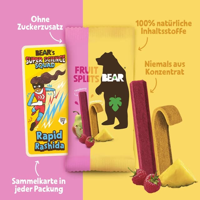 Detalle 2 de BEAR Fruit Splits Mixbox – Fruchtsnacks ohne Zuckerzusatz in Beuteln, 20 x 20 g
