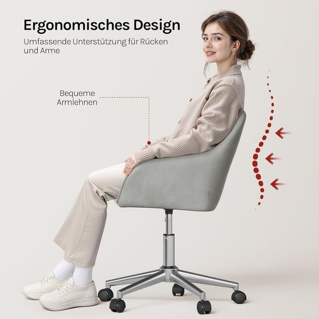Detalle de WOLTU Homeoffice-Stuhl BS145hgr mit Armlehnen, Samtsitz, 360° Drehfunktion und höhenverstellbarer Sitzhöhe bis 150 kg