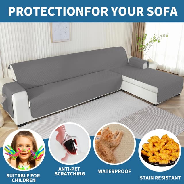 Detalle 2 de Ystyle Copridivano 2 posti con penisola reversibile, angolare impermeabile antiscivolo (210 cm) grigio chiaro