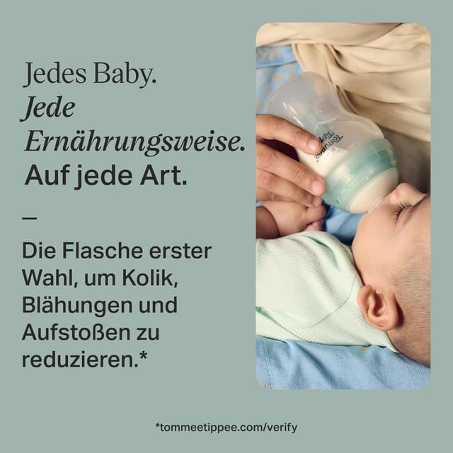 Detalle de Tommee Tippee Advanced Anti-Kolik Starterset mit 150-ml- & 260-ml-Flaschen und Langsamsaugern