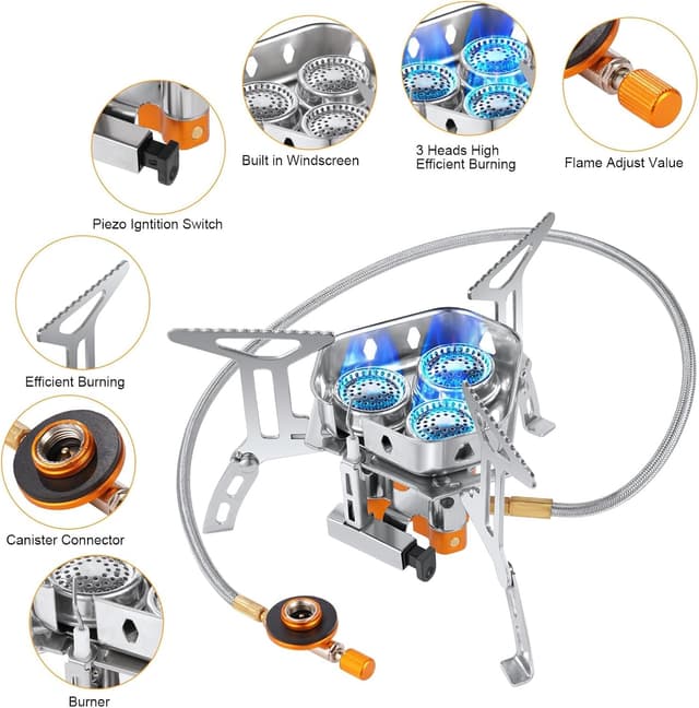 Detalle 2 de Adiwo Camping Gas Stove windproof backpacking burner (up to 6800W, foldable rocket stove)
