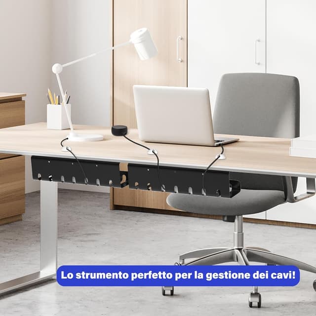Thumbnail 6 de HOMMAND Raccogli Cavi Scrivania, 2 pezzi sotto scrivania con canalina e accessori per organizzare i cavi