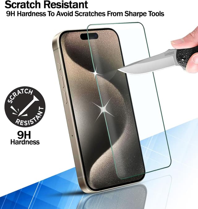 Detalle 2 de RKINC 3er Panzerglas-Schutz für iPhone 16 (HD Displayfolie) – 0,33 mm, kratzfest, blasenfrei