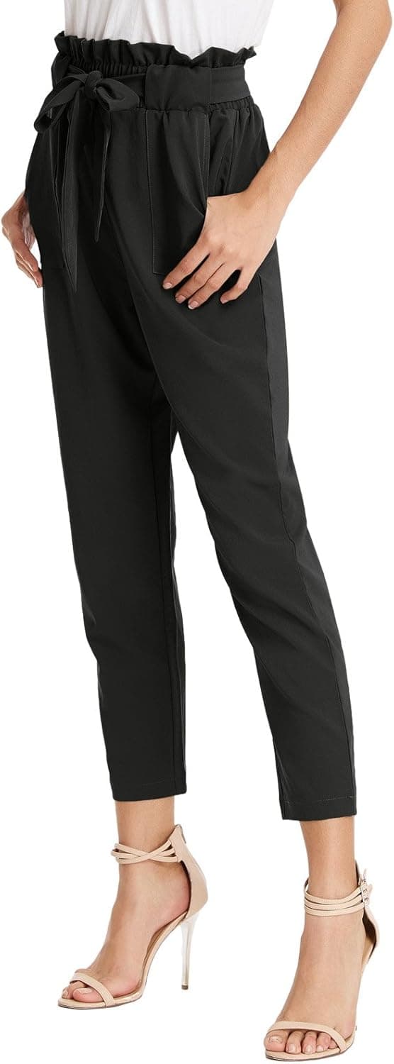 Detalle de GRACE KARIN Women’s High Waisted Cropped Paper Bag Work Pants with Pockets