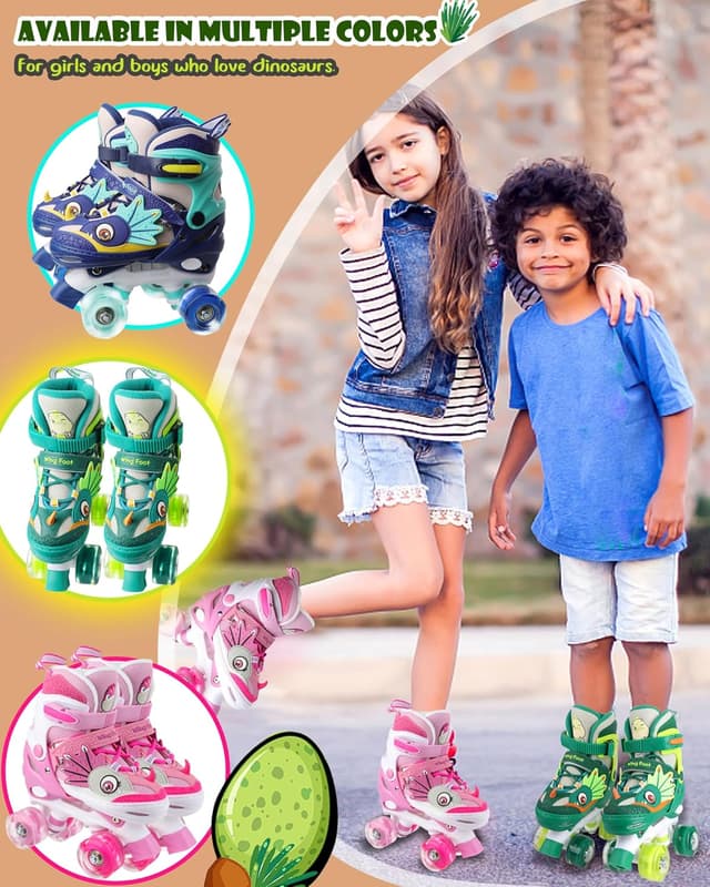 Thumbnail 6 de WESKIFAN Dinosaurio Patines para Niños Patines 4 Ruedas Ajustables