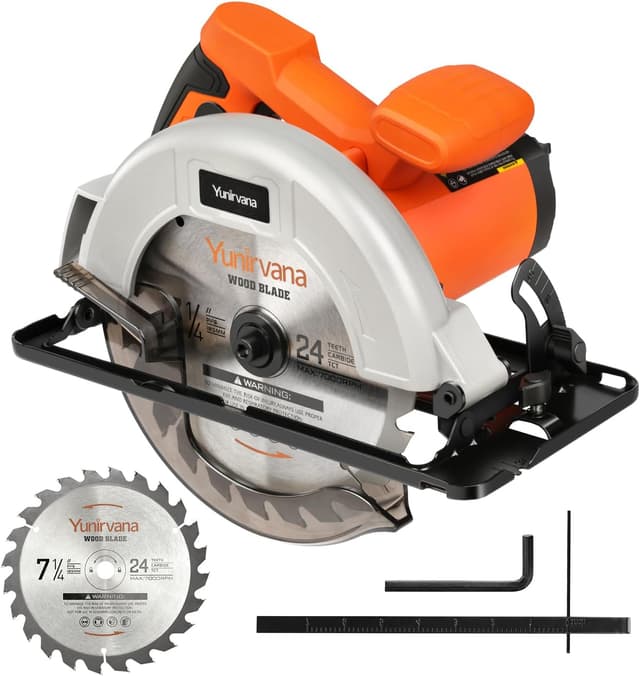 Detalle de Yunirvana 1400W High-Speed Circular Saw (6000 RPM) with 185mm Blade, Adjustable Depth & Angle