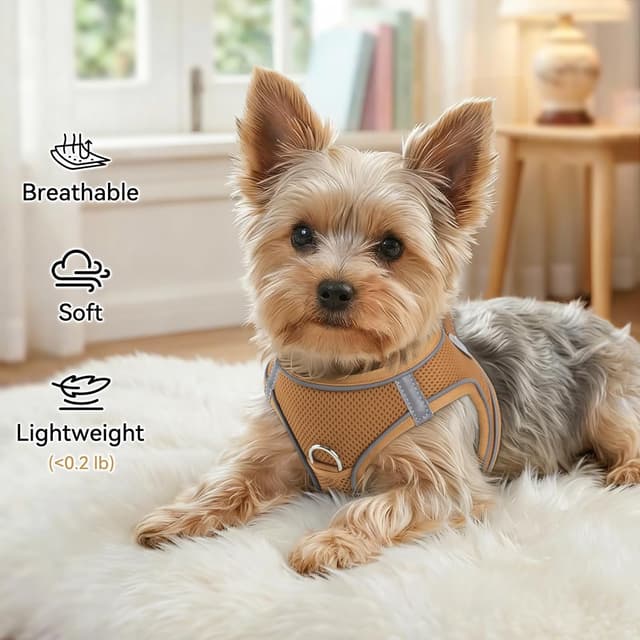 Detalle 2 de Joytale Step in Dog Harness (Soft Mesh Reflective Vest) for Extra Small and Small Dogs, S, Brown