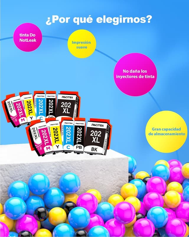 Thumbnail 3 de Pacitek 202XL Compatible Cartuchos de Tinta para Epson 🖨️ (10 Piezas)