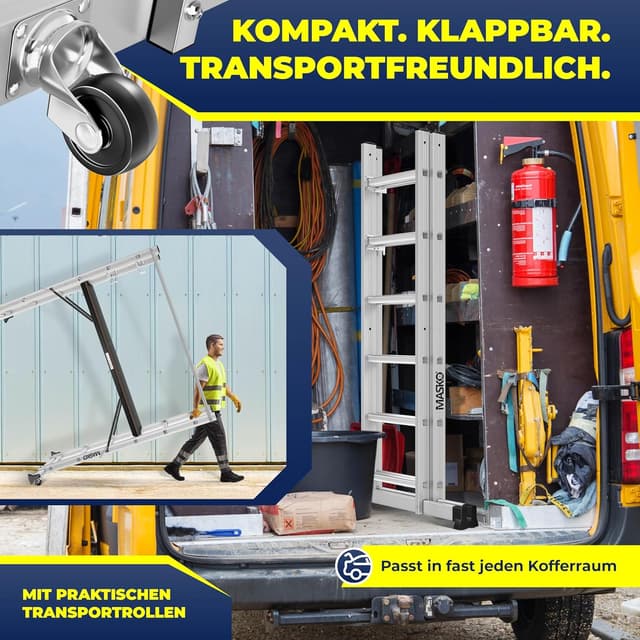 Detalle de Masko® Baugerüst Alugerüst „4in1“ mit Anlegeleiter, Bockleiter und Arbeitsbühne – bis 150 kg belastbar