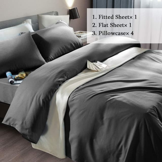 Detalle 2 de SONORO KATE King Bed Sheet Set (Dark Grey) — Ultra-Soft Microfiber, 6-Piece with 18–24 Inch Deep Pockets