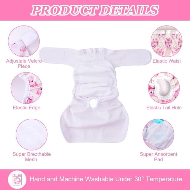 Detalle 2 de Aomig lavabili pannolini per cani femmina riutilizzabili, 3 pezzi (taglia L)