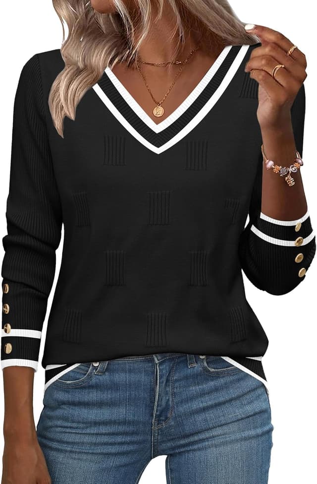 Detalle de Zeagoo V Neck Ribbed Pullover Sweater Tops
