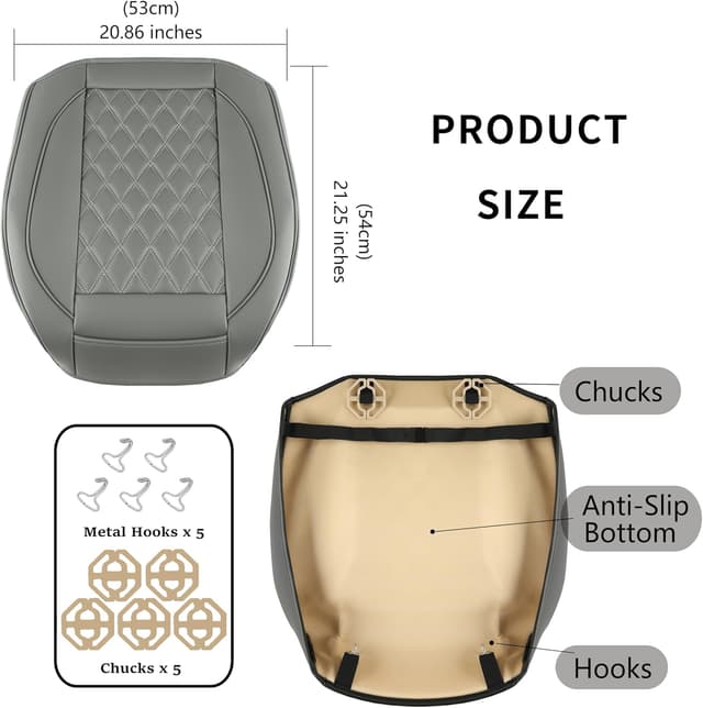 Detalle de Vankerful 2 Pack Faux Leather Front Seat Covers (Grey) – Bottom Seat Cushion Protectors