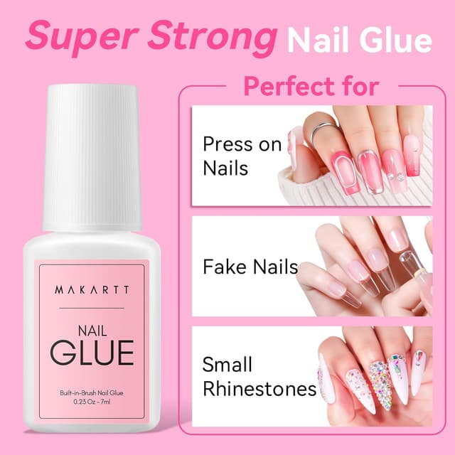 Detalle 2 de MAKARTT Extra Strong Nail Glue with Brush (5 x 7ml) – Quick-dry adhesive for acrylic nails, tips & repairs