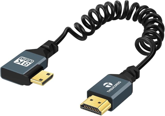 Detalle de Thsucords Spiralkabel 8K Mini‑HDMI auf HDMI (90° links) – 1 m, unterstützt bis 8K@60 Hz