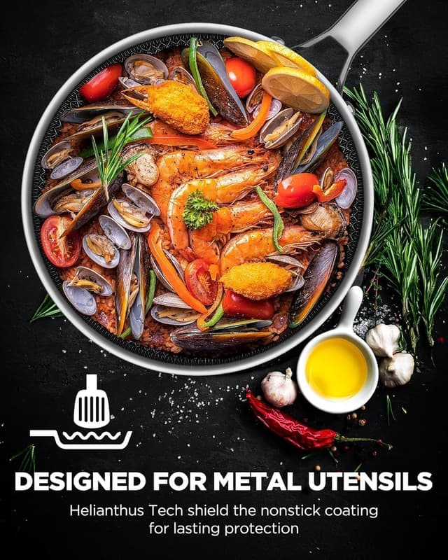 Detalle 1 de Roomena Frying Pans Non Stick Hybrid Ceramic Skillet (12 Inch) with Lid