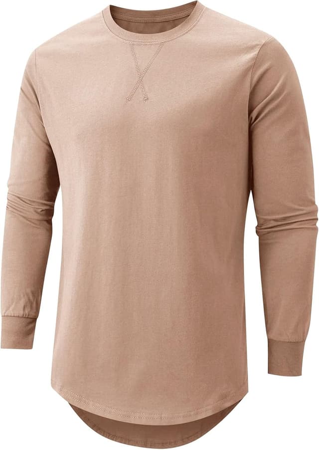 Detalle de Mancozy Men’s Longline Crewneck Long-Sleeve T-Shirts (3-Pack) for Casual Hip-Hop Style