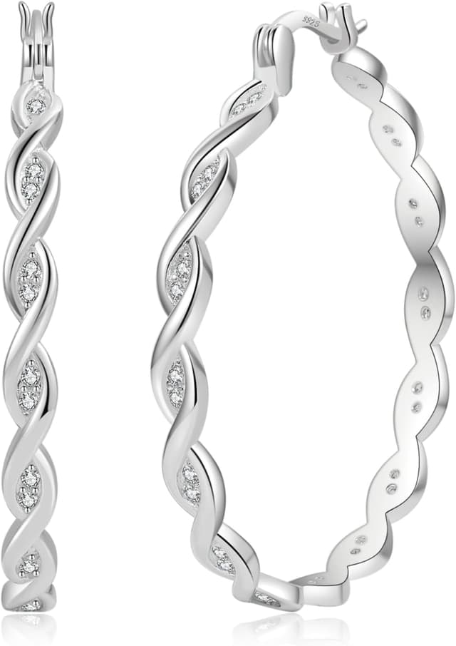 Detalle de SENTERIA Creolen aus Silber 925 mit Twisted-Design und kubischem Zirkonia (hypoallergen)