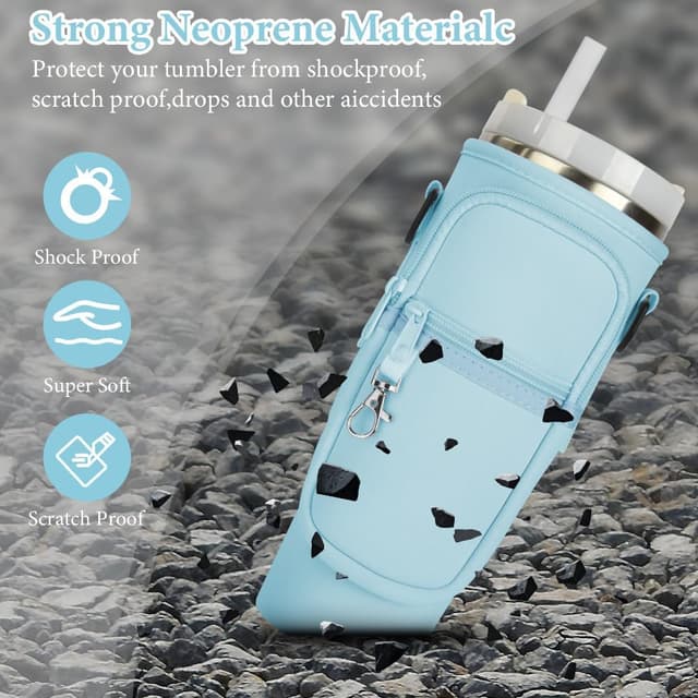 Detalle de AYESY Water Bottle Carrier Bag for Stanley Quencher 40 oz (Blue) with Adjustable Strap & Phone Pocket