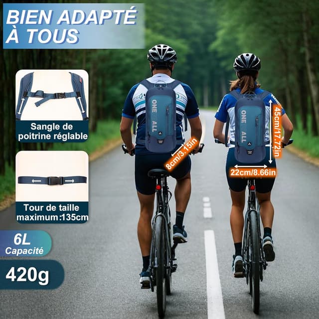 Detalle 2 de LOCAL LION Sac à Dos Vélo 6L : petit sac de randonnée, VTT et moto, avec housse de pluie