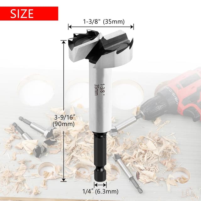 Detalle 2 de NICAVKIT Professional Forstnerbohrer 35 mm (Sechskantschaft 6,35 mm) für Holz