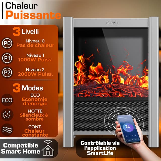 Thumbnail 3 de TRESKO Cheminée électrique 2000W
