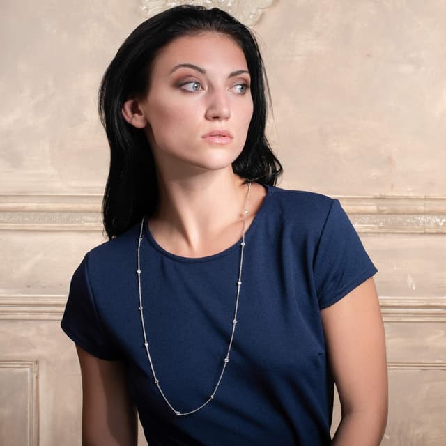 Detalle de namana Collana lunga donna con zirconi, catenina in argento, oro o oro rosa (con confezione regalo)