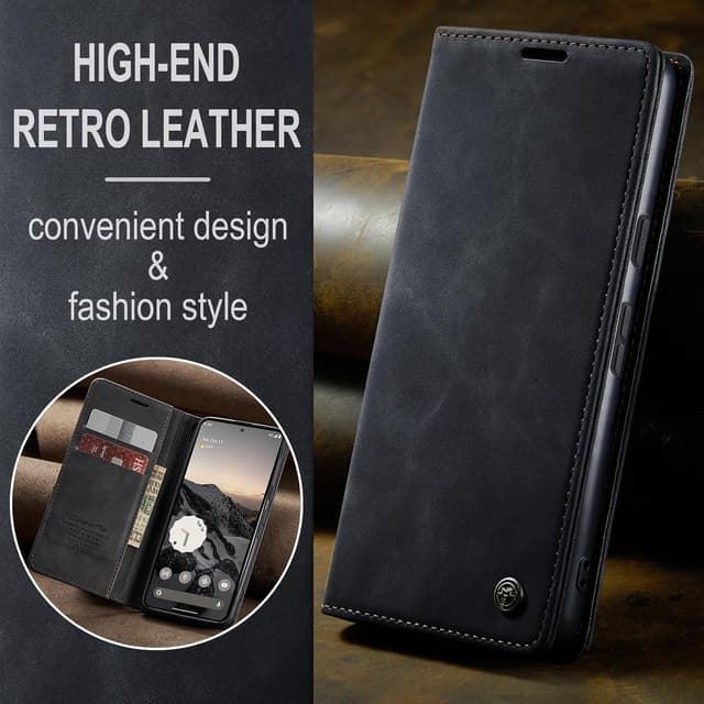 Detalle de owlhold Klapphülle für Google Pixel 9A mit Standfunktion, Kartenfächern und PU-/TPU-Schutz (Schwarz)