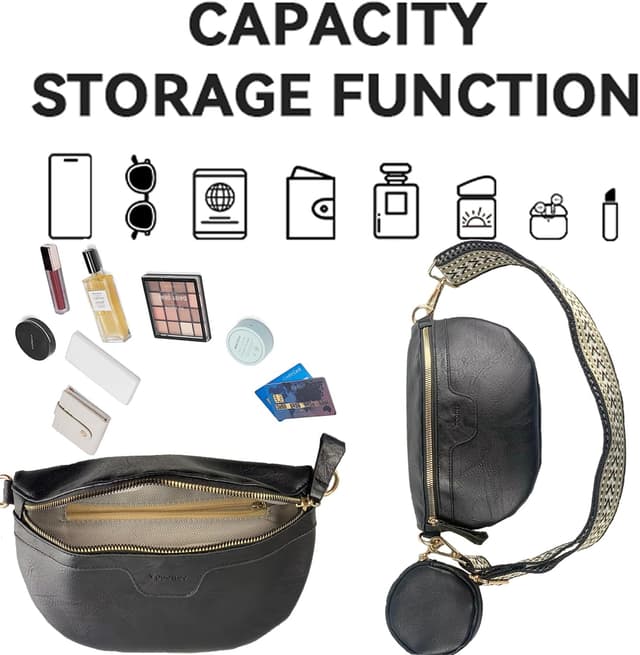 Detalle de Vpoofree Women’s Cross Body Bag (Small) with Coin Purse – Black adjustable sling/waist bag