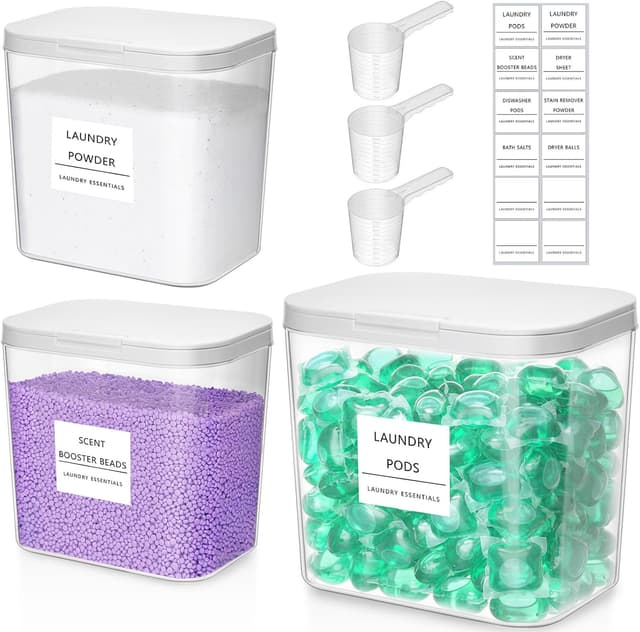 Detalle de Lot Lifewit Rangement lessive en capsules avec étiquettes et cuillères (boîtes 2700 ml + 4500 ml, 4 pièces)