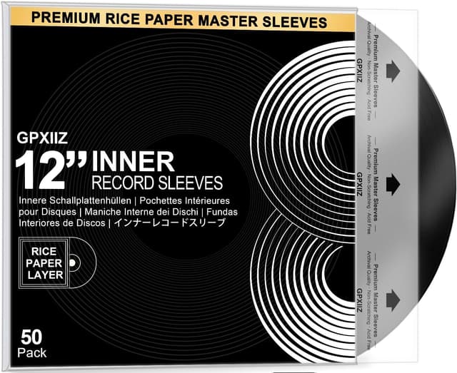 Detalle de GPXIIZ 12-inch anti-static inner vinyl record sleeves (50 pack) — 3-layer archival HDPE LP covers